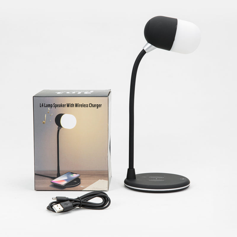 Led table lamp with speaker and wireless charger